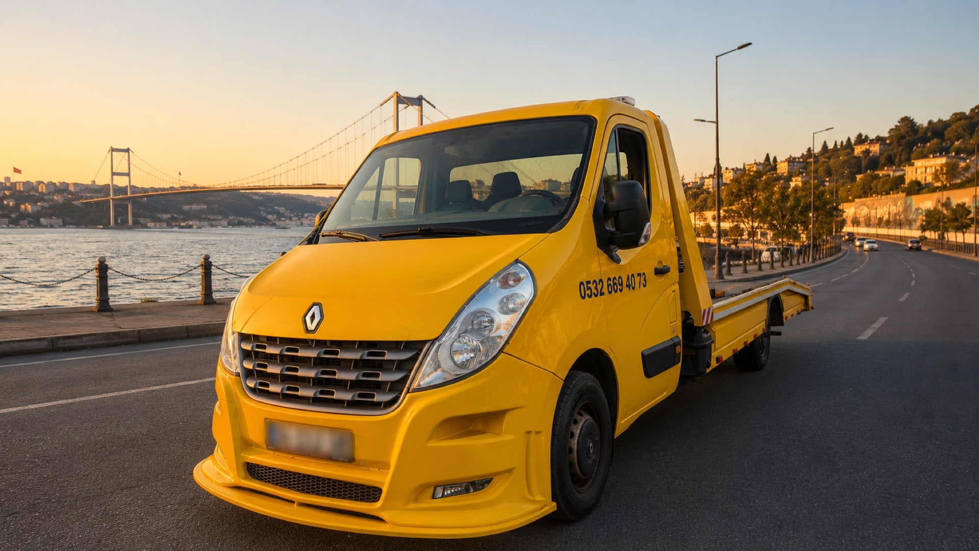 Gül Lojistik çekici aracı — İstanbul Boğaz Köprüsü önünde